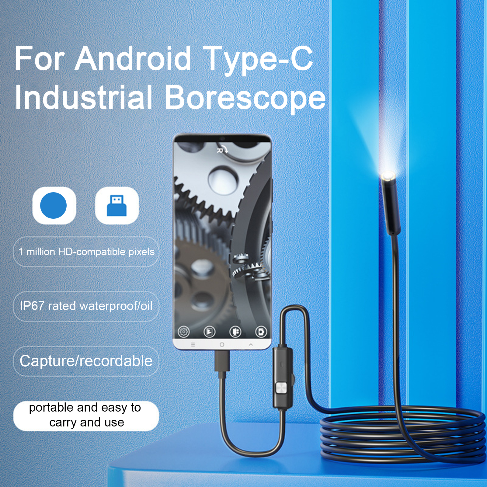 Type-c 5.5/7mm Endoscope Scope - مراجعة Macro Photography Led Lighting وسعره